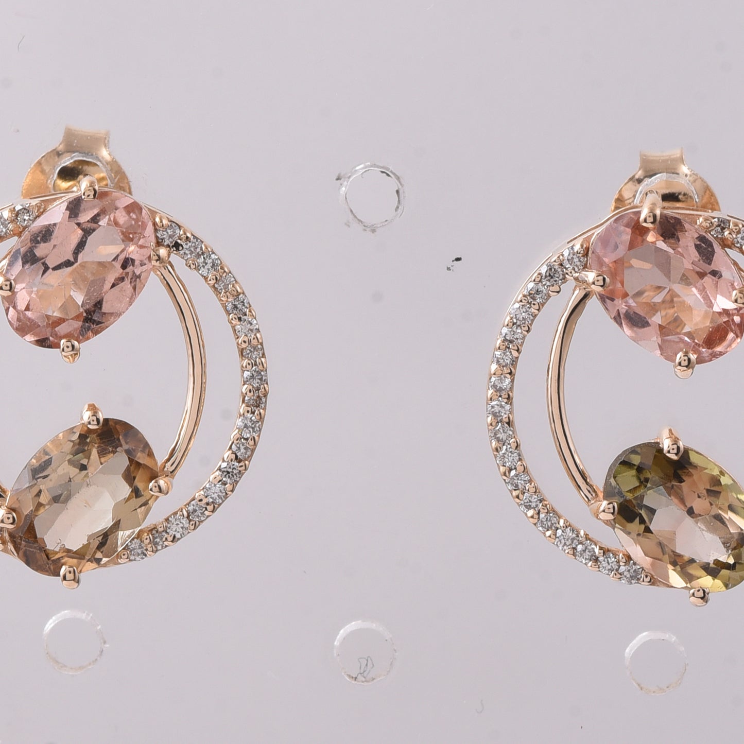 2.91 Ct Oval Mixed Cut Natural Multi-Coloured Tourmaline 14K Gold Earrings
