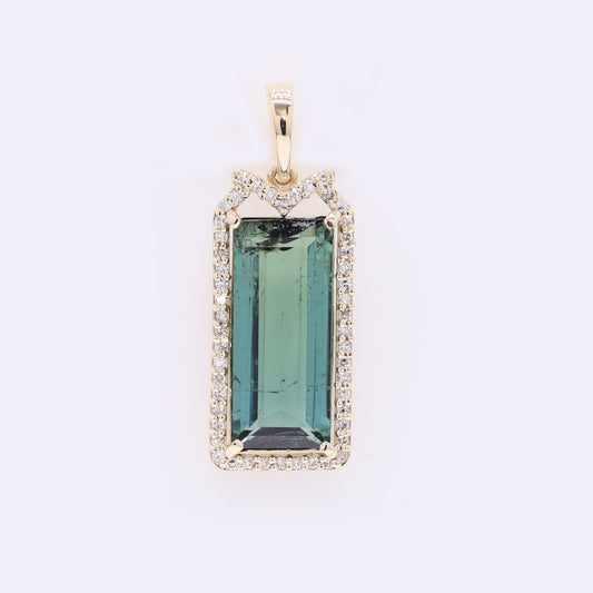3.84 Ct Rectangle Mixed Cut Natural Tourmaline 14K Gold Pendant