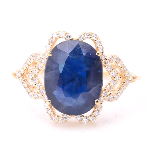 3.78 Ct Oval Mixed Cut Natural Sapphire 14K Gold Ring