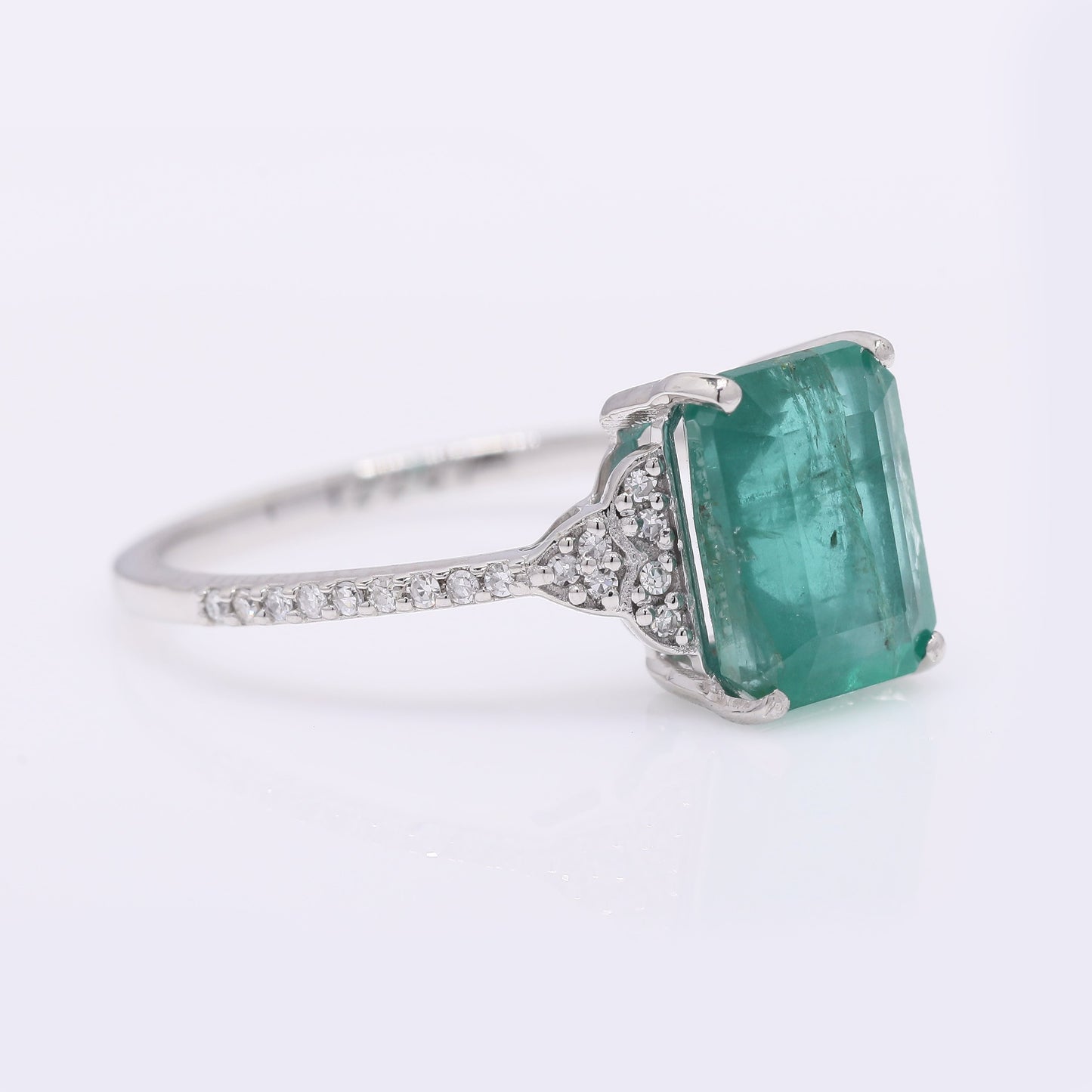 2.28 Ct Octagon Step Cut Natural Emerald 950 Platinum Ring