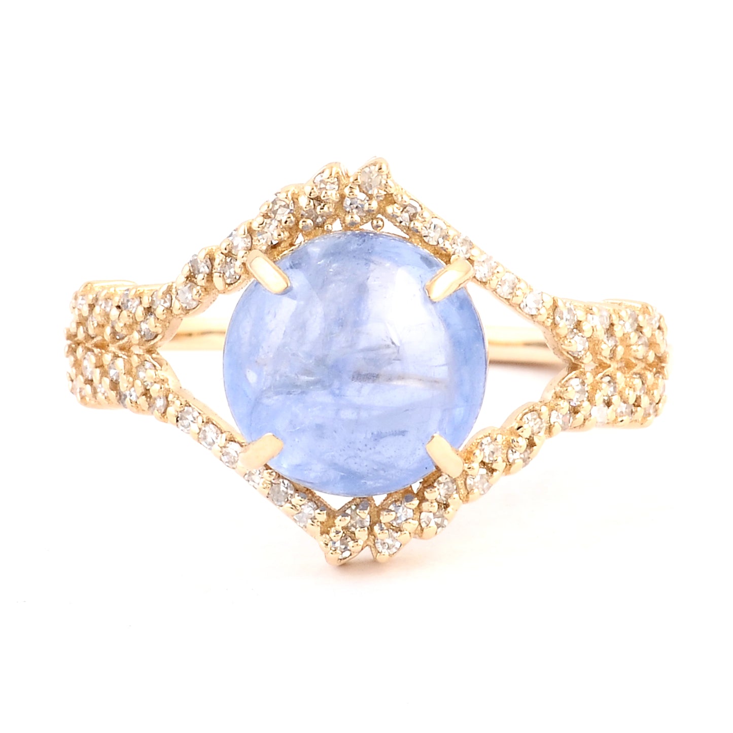 3.90 Ct Round Cabochon Natural Corundum Sapphire 14K Gold Ring