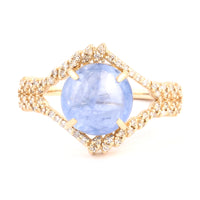 3.90 Ct Round Cabochon Natural Corundum Sapphire 14K Gold Ring