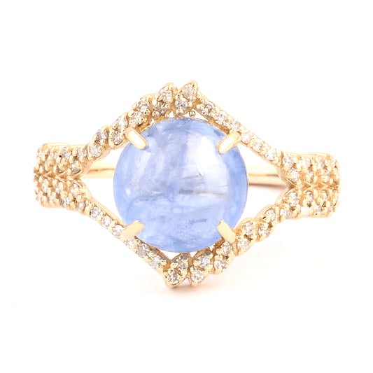 3.90 Ct Round Cabochon Natural Corundum Sapphire 14K Gold Ring