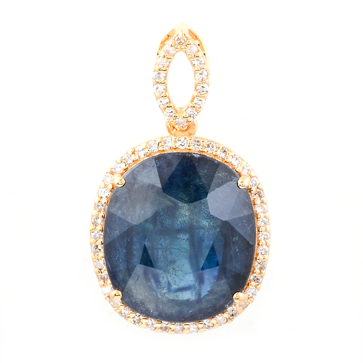 7.08 Ct Oval Mixed Cut Natural Sapphire 14K Gold Pendant
