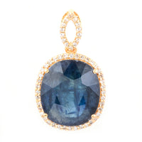 7.08 Ct Oval Mixed Cut Natural Sapphire 14K Gold Pendant