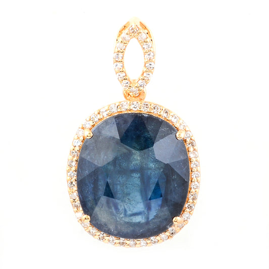 7.08 Ct Oval Mixed Cut Natural Sapphire 14K Gold Pendant