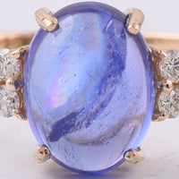 2.61 Ct Oval Cabochon Cut Natural Tanzanite 14K Gold Ring