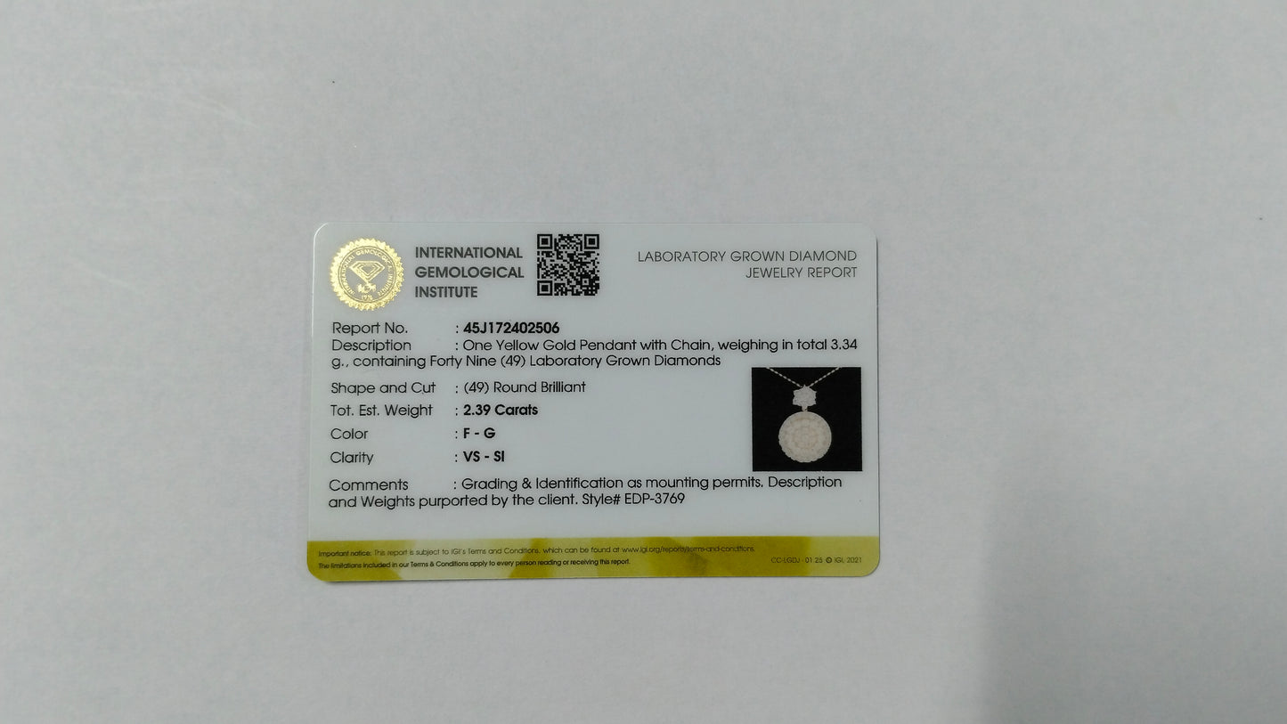 2.39 Carats Lab Grown Diamond 14K Gold Pendant