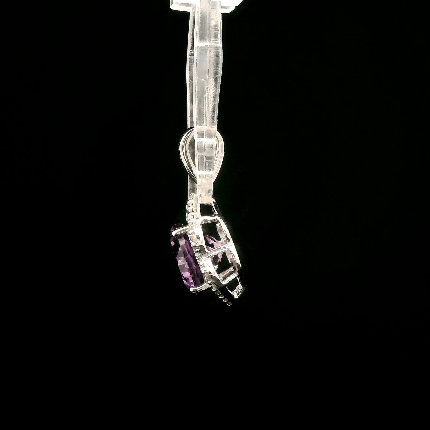 2.73 Ct Oval Amethyst, White Zircon 925 Sterling Silver Pendant