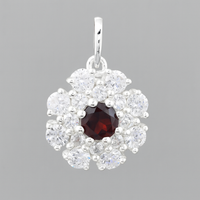 1.97 Ct Round Garnet, Cubic Zirconia 925 Sterling Silver Pendant