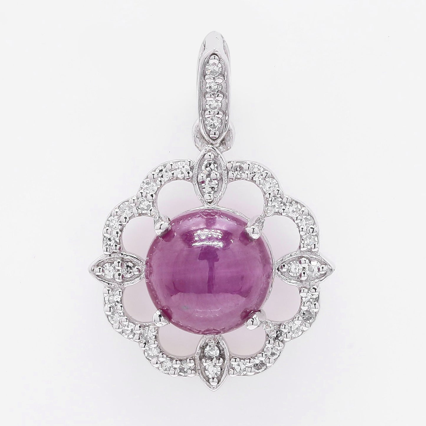 2.27 Ct Round Cabochon Cut Natural Ruby 950 Platinum Pendant