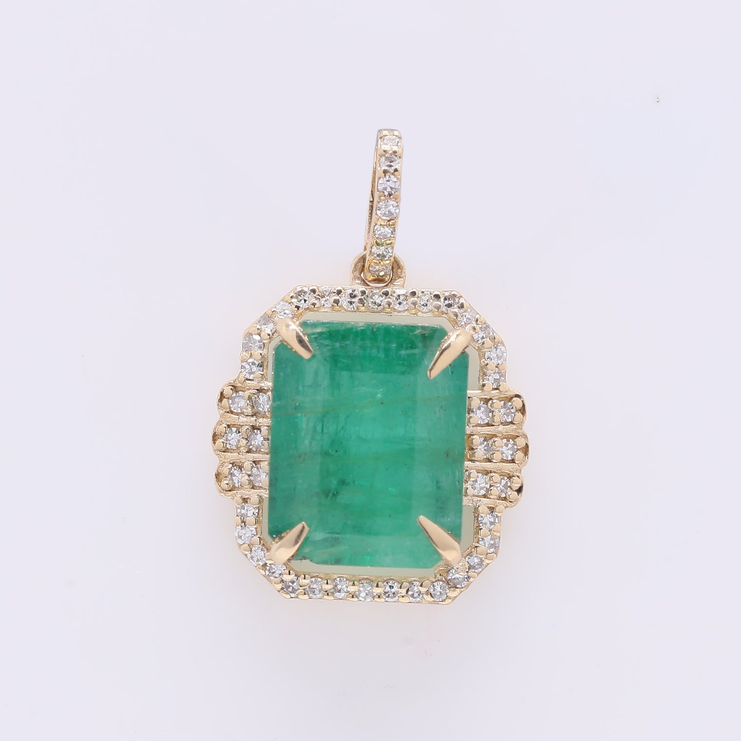 3.08 Ct Octagon Step Cut Natural Emerald 14K Gold Pendant