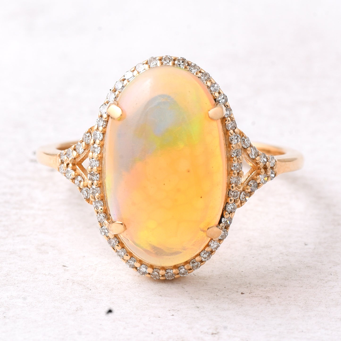 3.89 Ct Oval Cabochon Cut Natural Opal 14K Gold Ring