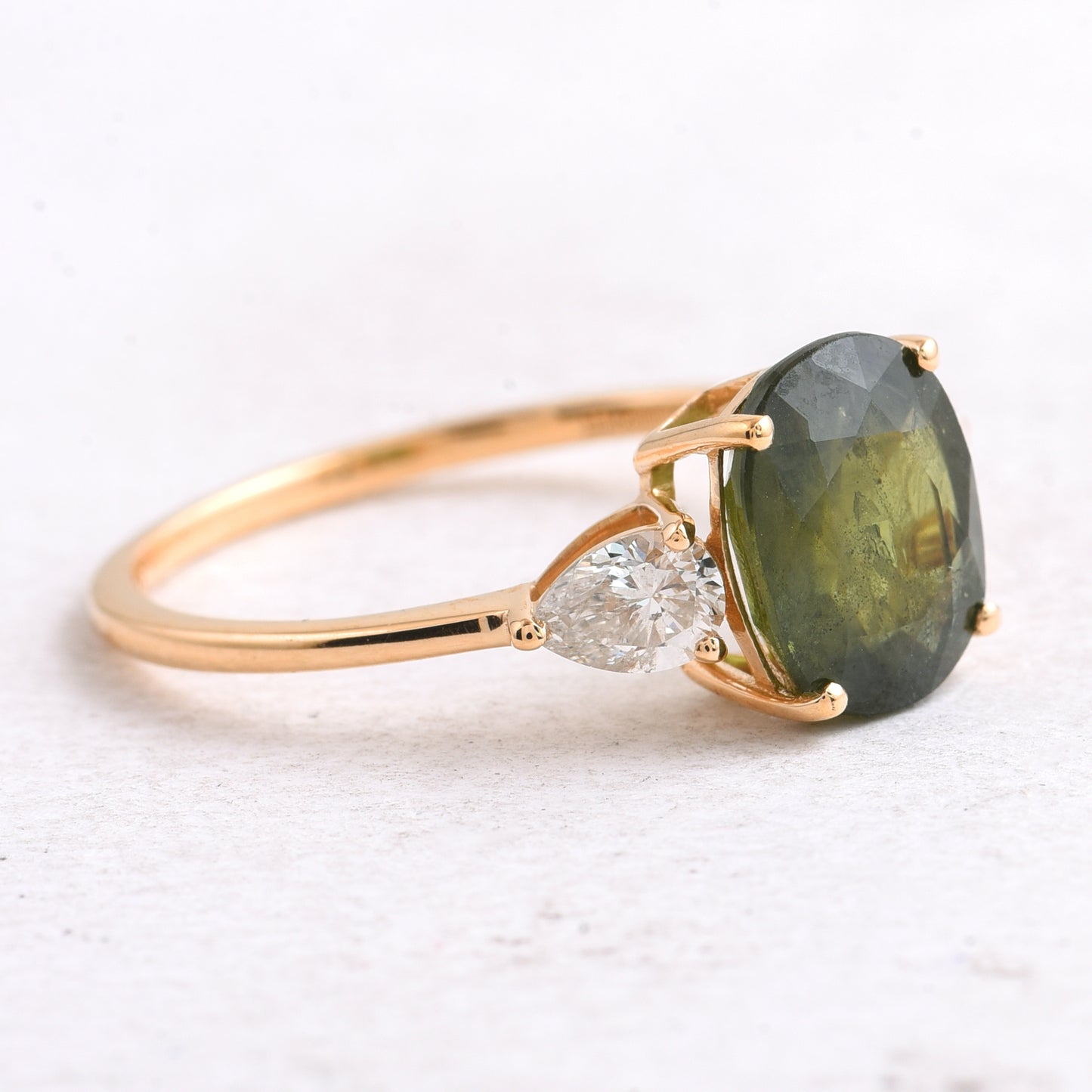3.21 Ct Oval Mixed Cut Natural Green Sapphire 14K Gold Ring