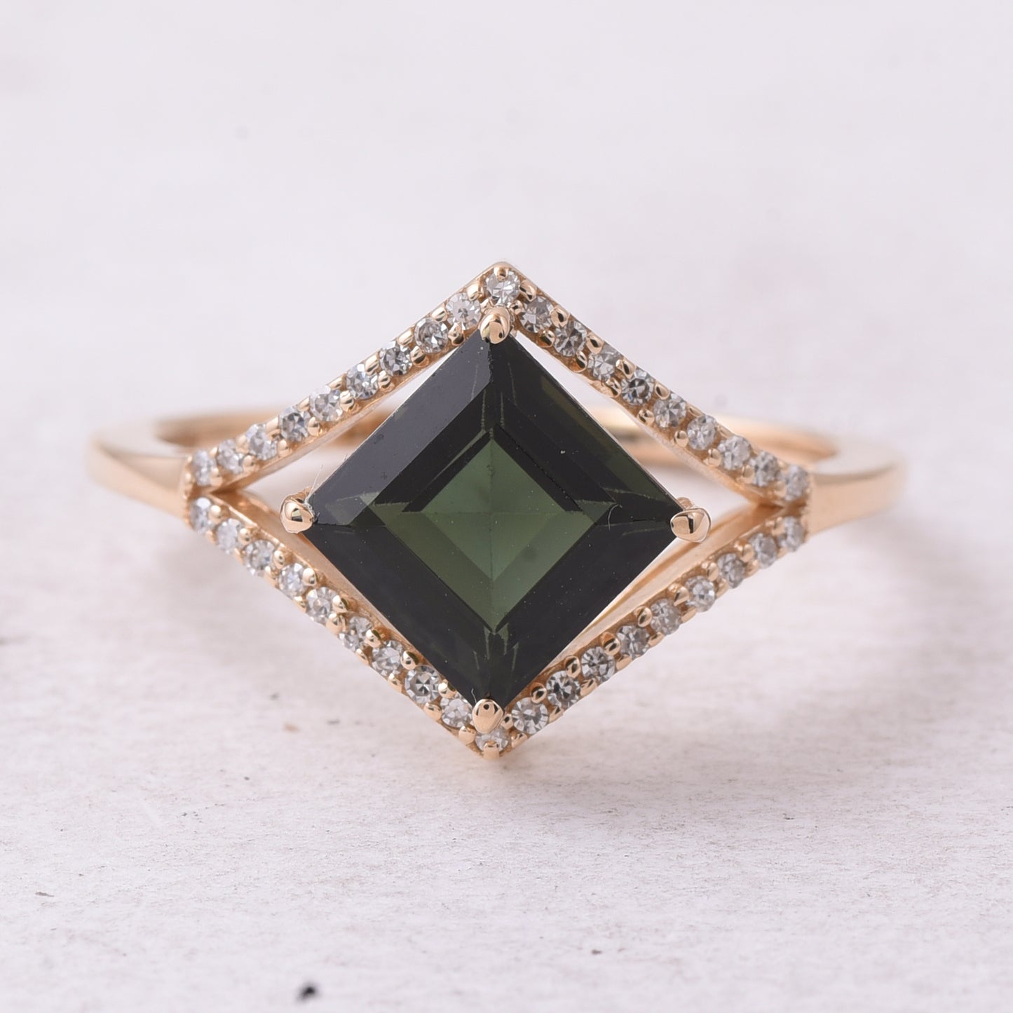 2.06 Ct Square Step Cut Natural Green Tourmaline 14K Gold Ring