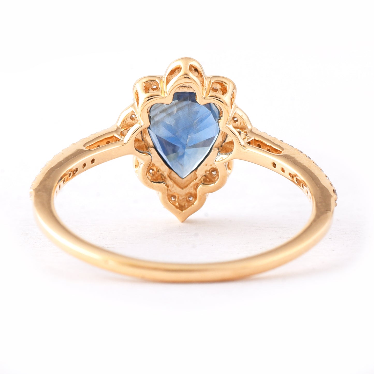 1.64 Ct Pear Mixed Cut Natural Sapphire 14K Gold Ring
