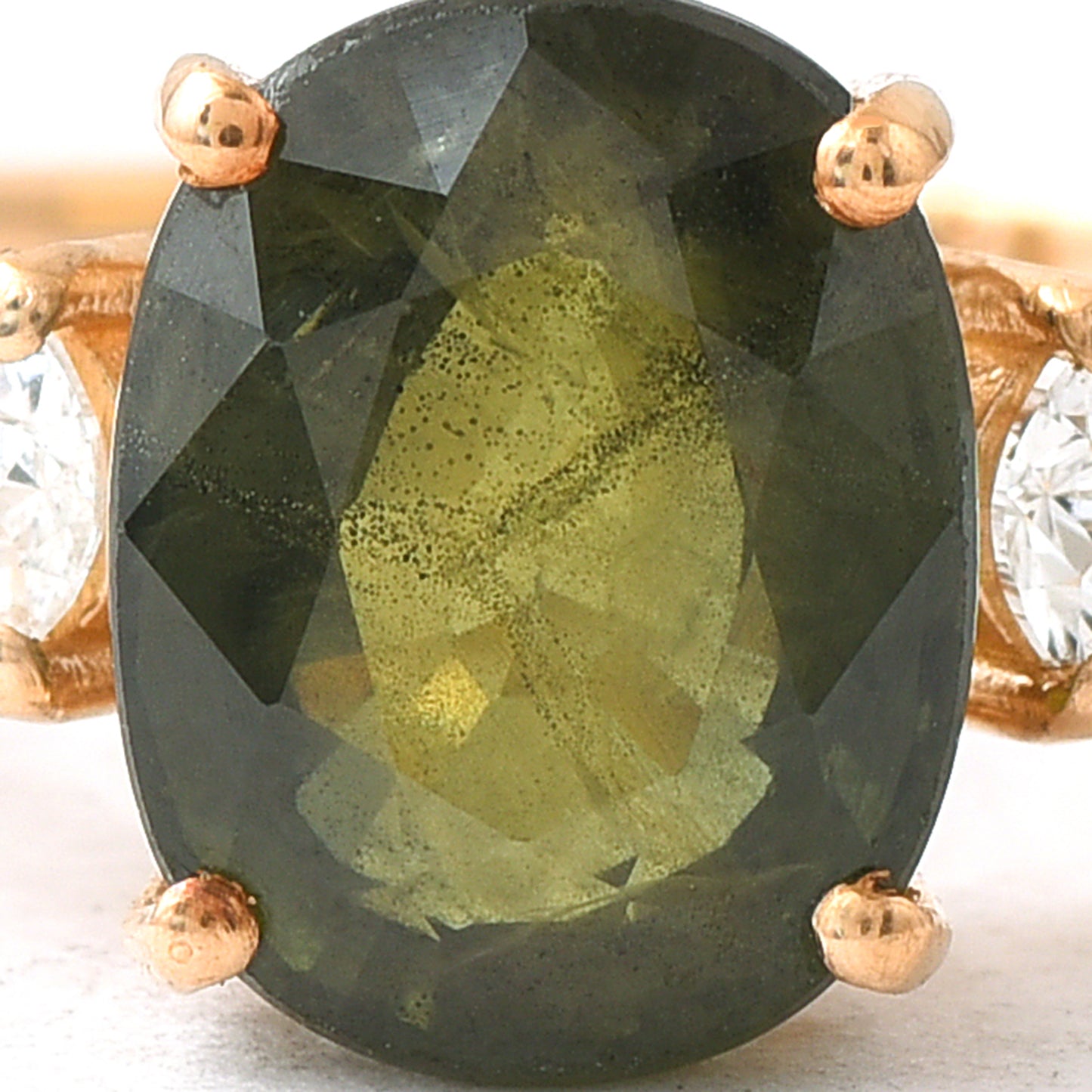 3.88 Ct Cushion Green Sapphire 14K Gold Ring