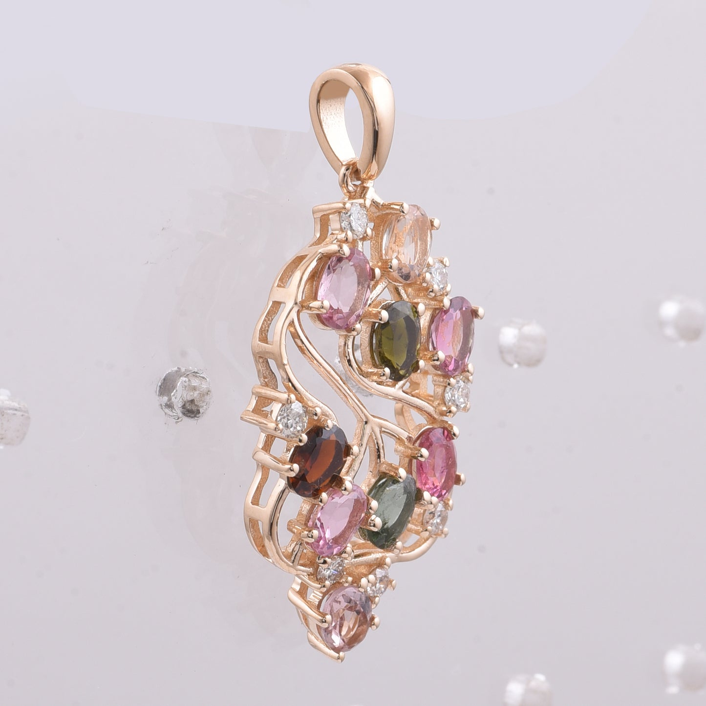 1.64 Ct Oval Natural Multi-Coloured Tourmaline 14K Gold Pendant
