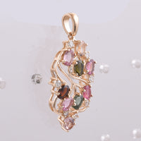 1.64 Ct Oval Natural Multi-Coloured Tourmaline 14K Gold Pendant