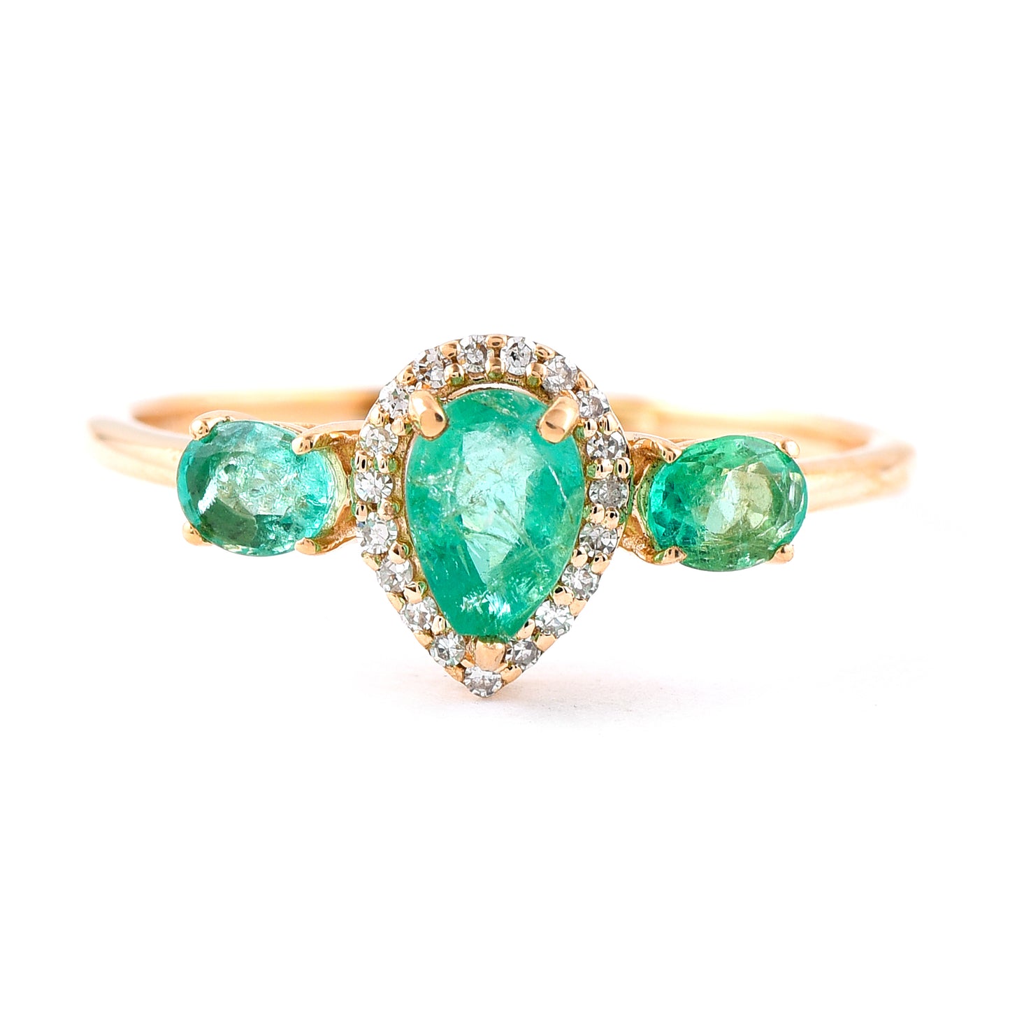 0.85 Ct Pear Mixed Cut, Oval Mixed Cut Natural Emerald 14K Gold Ring