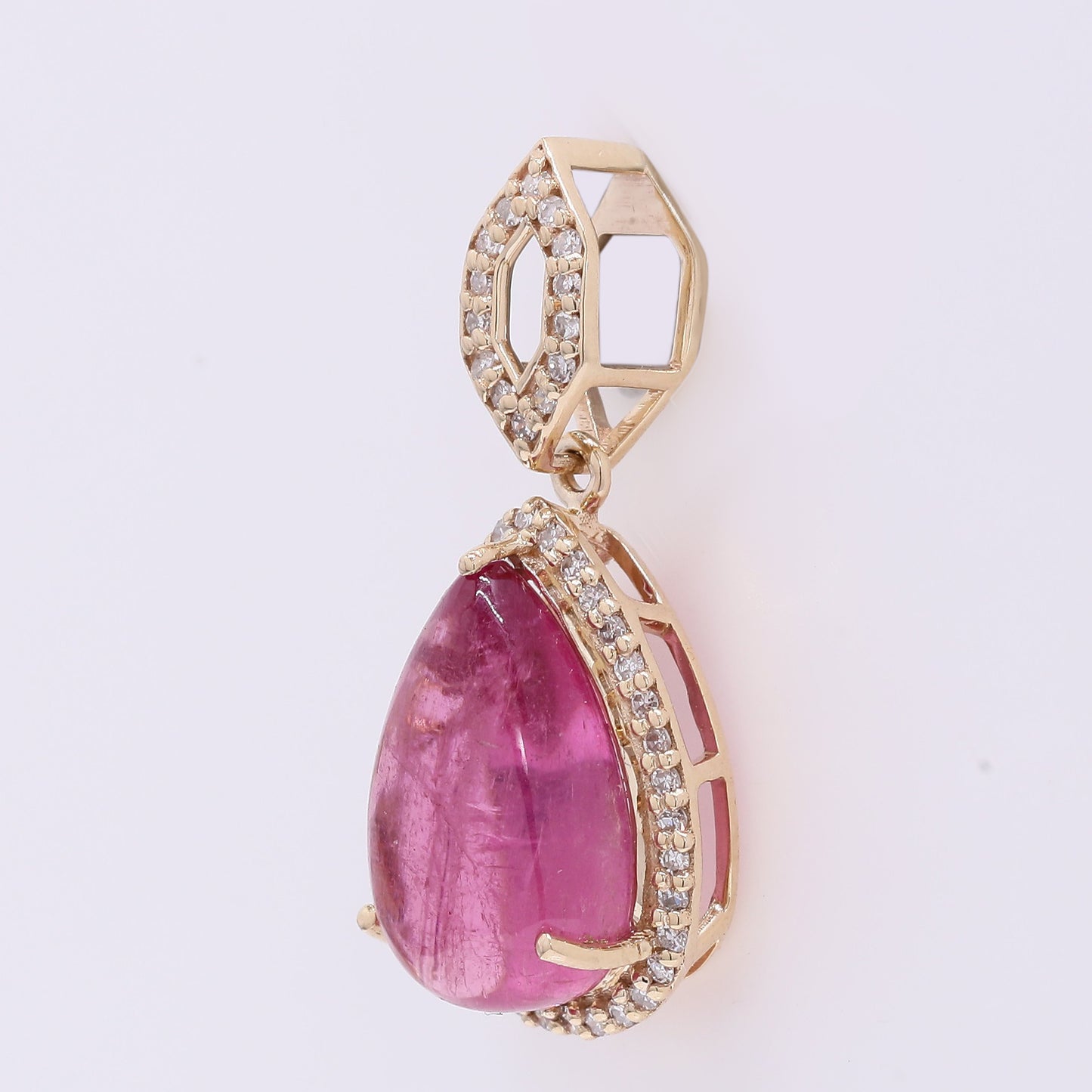 3.82 Ct Pear Cabochon Natural Tourmaline 14K Gold Pendant