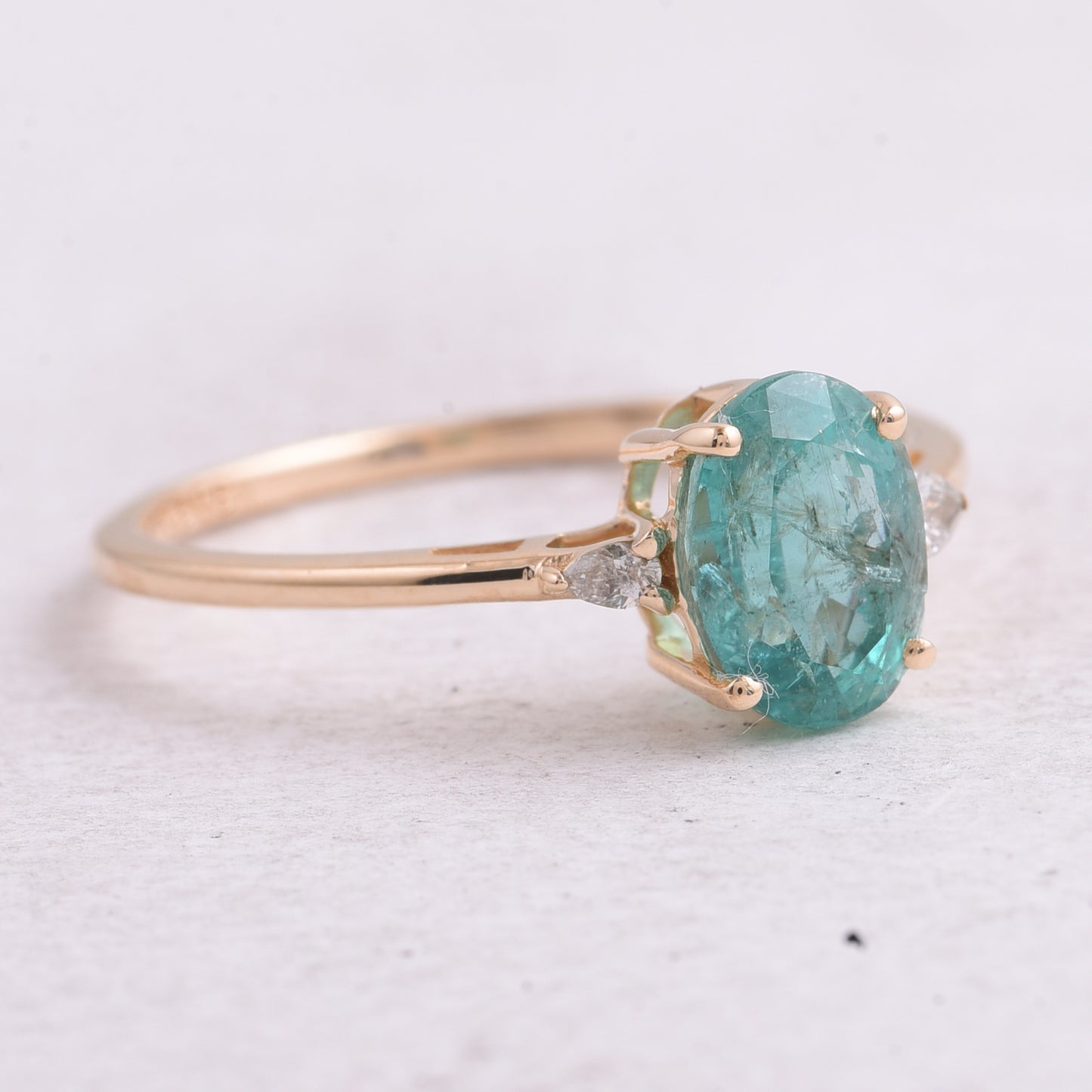 1.27 Ct Oval Mixed Cut Natural Emerald 14K Gold Ring