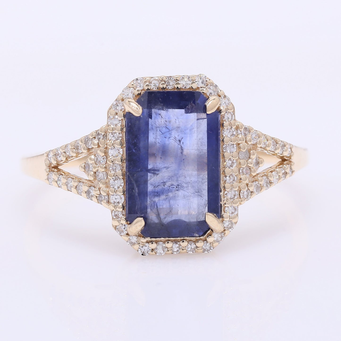 2.29 Ct Octagon Step Cut Natural Sapphire 14K Gold Ring
