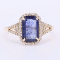2.29 Ct Octagon Step Cut Natural Sapphire 14K Gold Ring