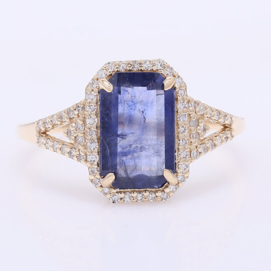2.29 Ct Octagon Step Cut Natural Sapphire 14K Gold Ring