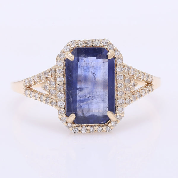 2.29 Ct Octagon Step Cut Natural Sapphire 14K Gold Ring
