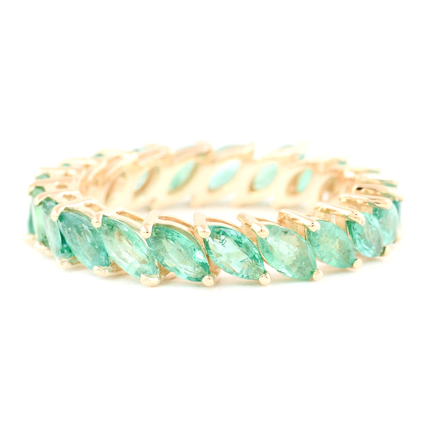 2.53 Ct Marquise Mixed Cut Natural Beryl Emerald 14K Gold Ring