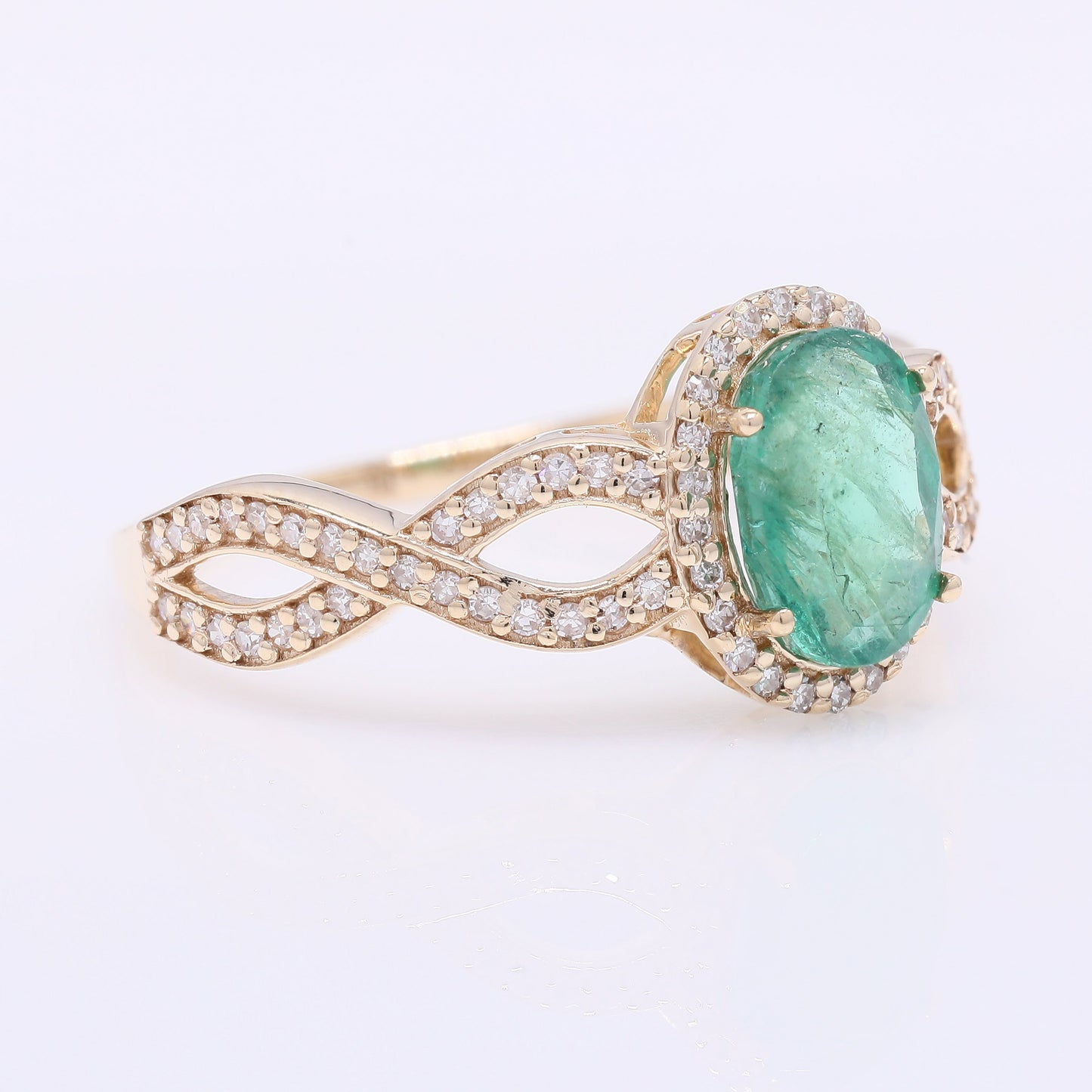 1.44 Ct Oval Mixed Cut Natural Emerald 14K Gold Ring
