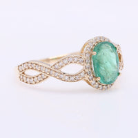 1.44 Ct Oval Mixed Cut Natural Emerald 14K Gold Ring