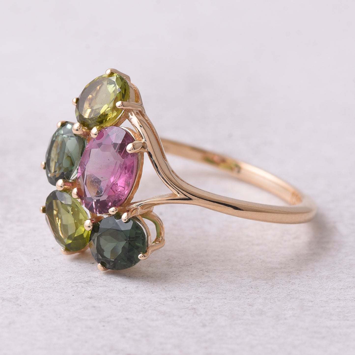 2.22 Ct Oval Natural Multi-Coloured Tourmaline 14K Gold Ring