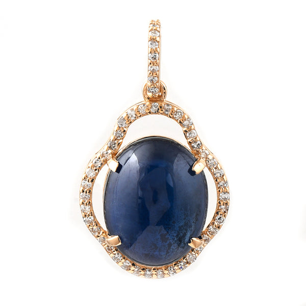 6.00 Ct Oval Cabochon Cut Natural Sapphire 14K Gold Pendant