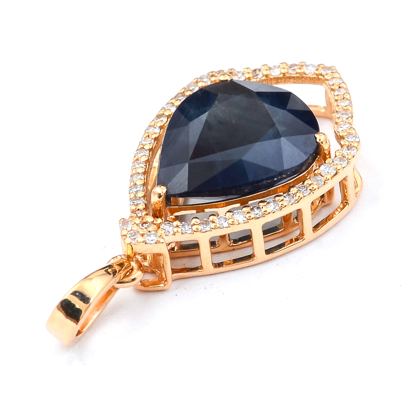 3.77 Ct Pear Mixed Cut Natural Sapphire 14K Gold Pendant