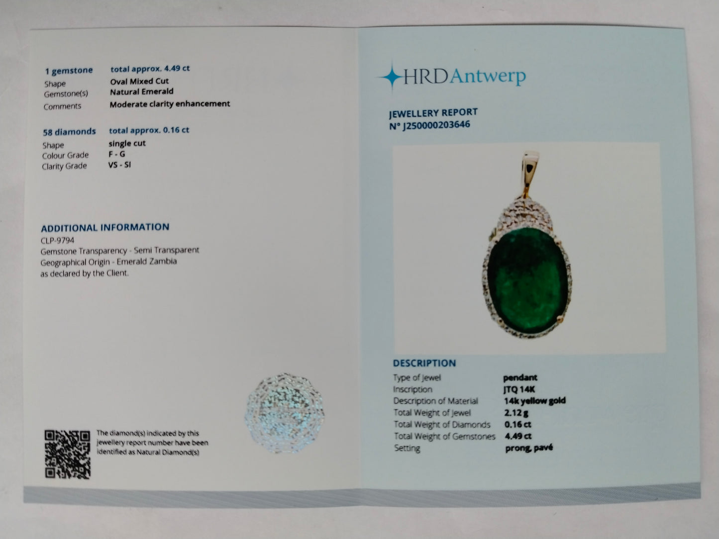 4.65 Ct Oval Mixed Cut Natural Emerald 14K Gold Pendant