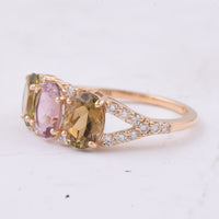 2.77 Ct Oval Natural Multi-Coloured Tourmaline 14K Gold Ring