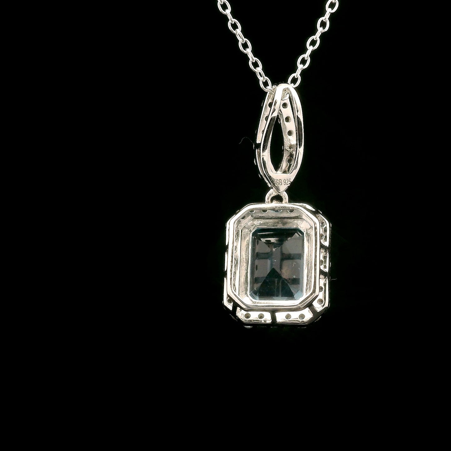 3.70 Ct Octagon Blue Topaz, White Zircon 925 Sterling Silver Pendant