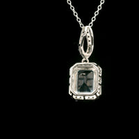 3.70 Ct Octagon Blue Topaz, White Zircon 925 Sterling Silver Pendant