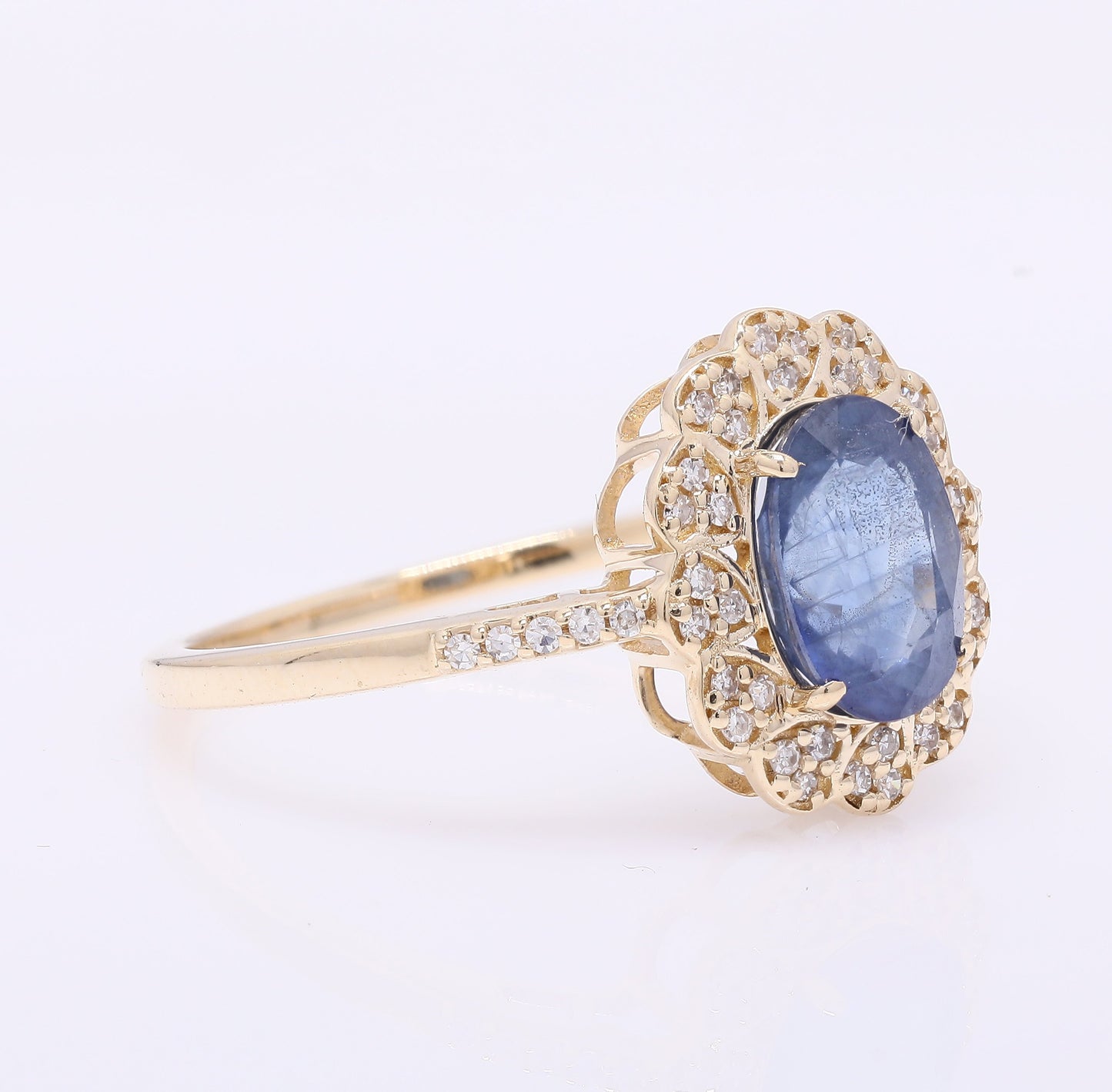 1.86 Ct Oval Mixed Cut Natural Sapphire 14K Gold Ring