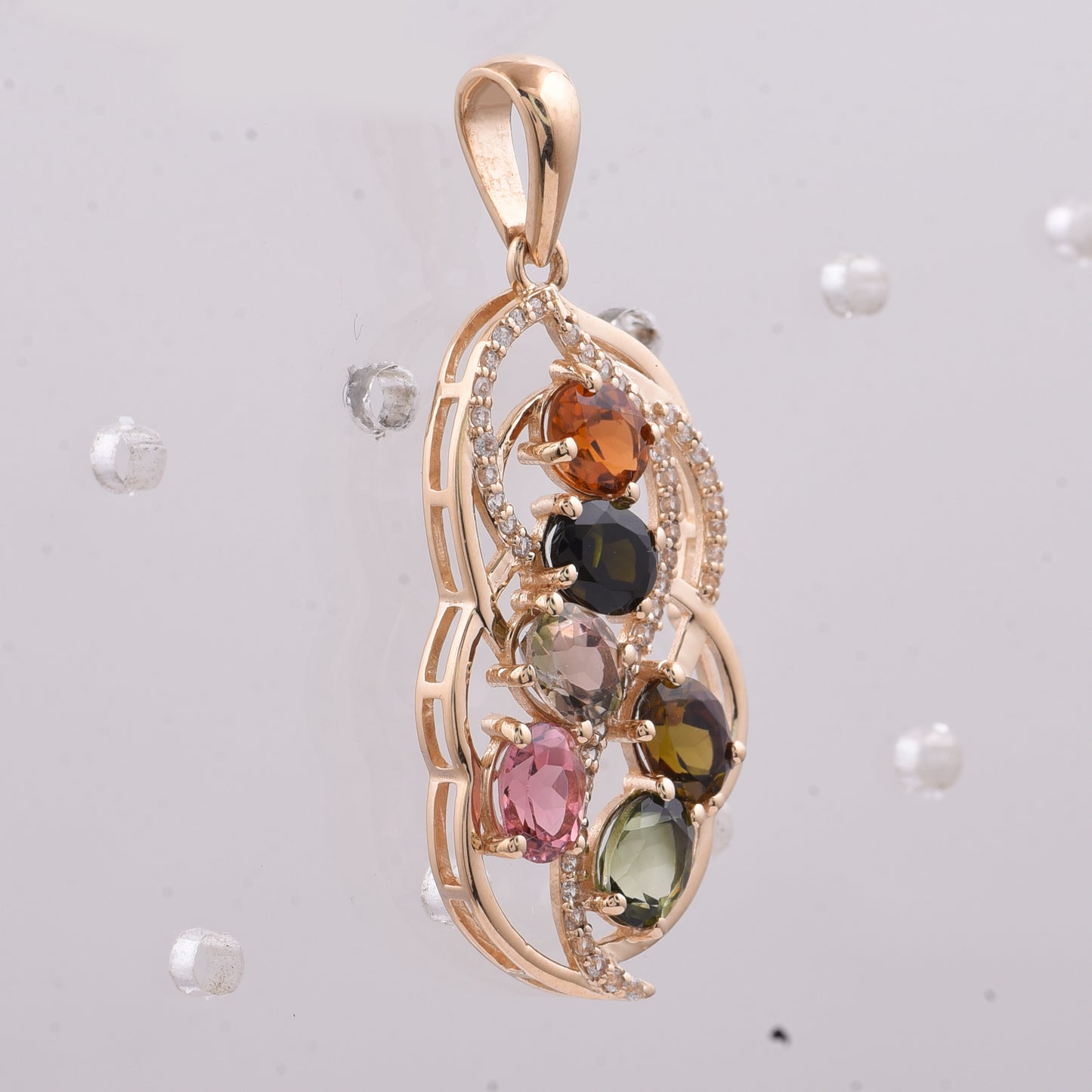 2.38 Ct Oval Natural Multi-Coloured Tourmaline 14K Gold Pendant