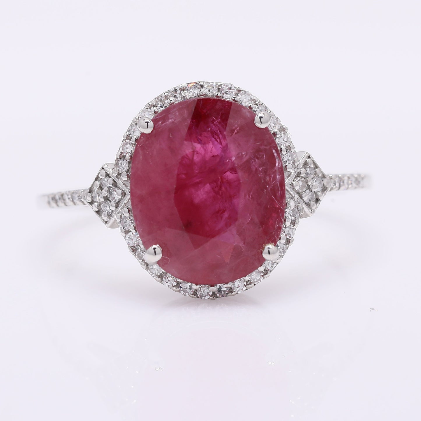 3.86 Ct Oval Mixed Cut Natural Ruby 950 Platinum Ring