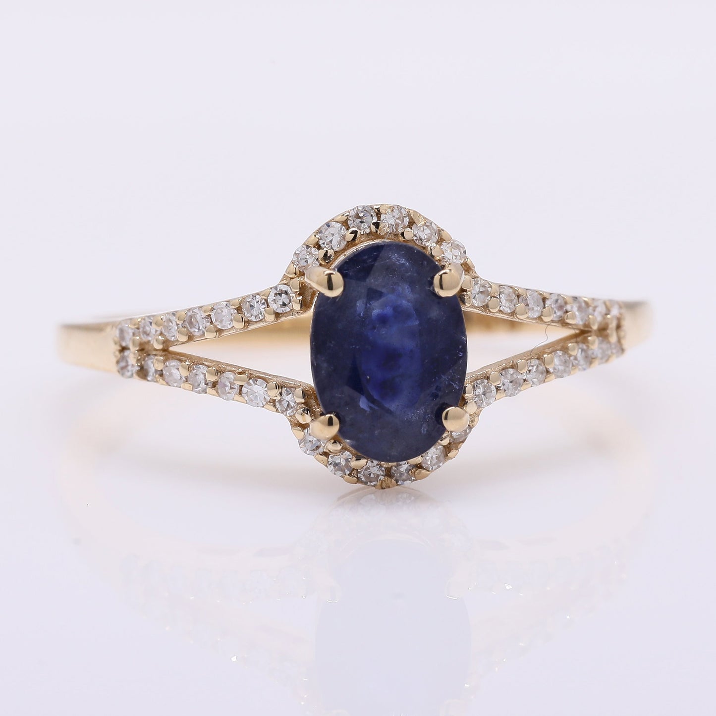 1.38 Ct Oval Mixed Cut Natural Sapphire 14K Gold Ring