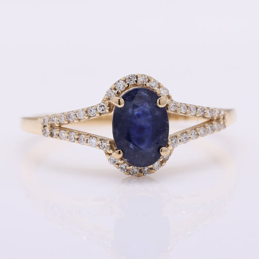 1.38 Ct Oval Mixed Cut Natural Sapphire 14K Gold Ring