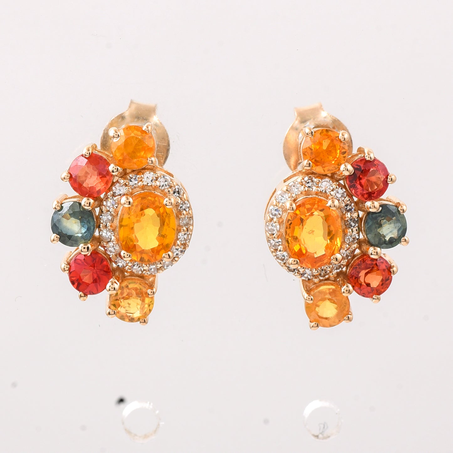 2.10 Ct Round, Oval Multi Sapphire 14K Gold Earrings