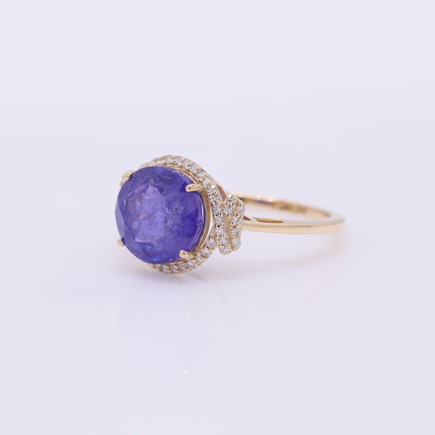 4.09 Ct Round Mixed Cut Natural Tanzanite 14K Gold Ring