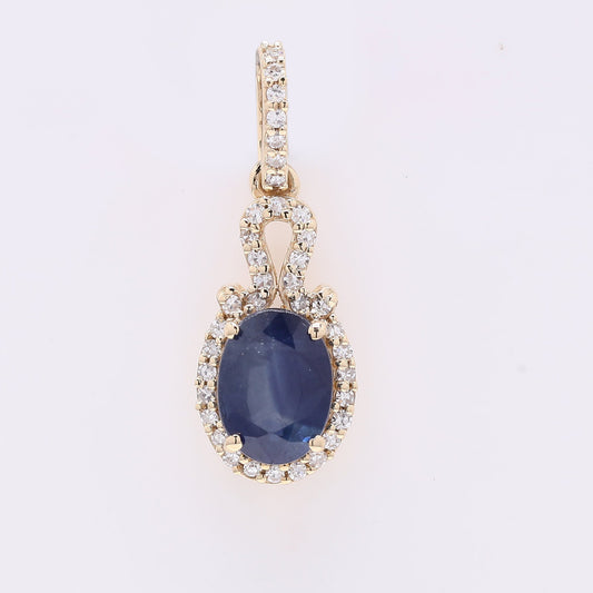 1.35 Ct Oval Mixed Cut Natural Sapphire 14K Gold Pendant