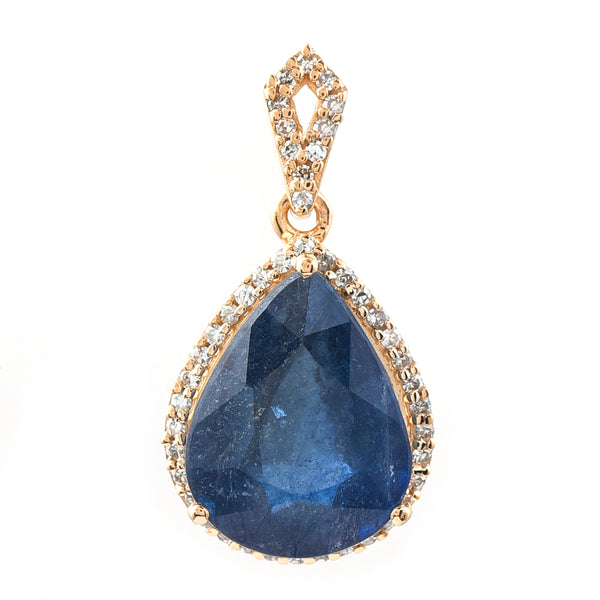 4.88 Ct Pear Mixed Cut Natural Sapphire 14K Gold Pendant