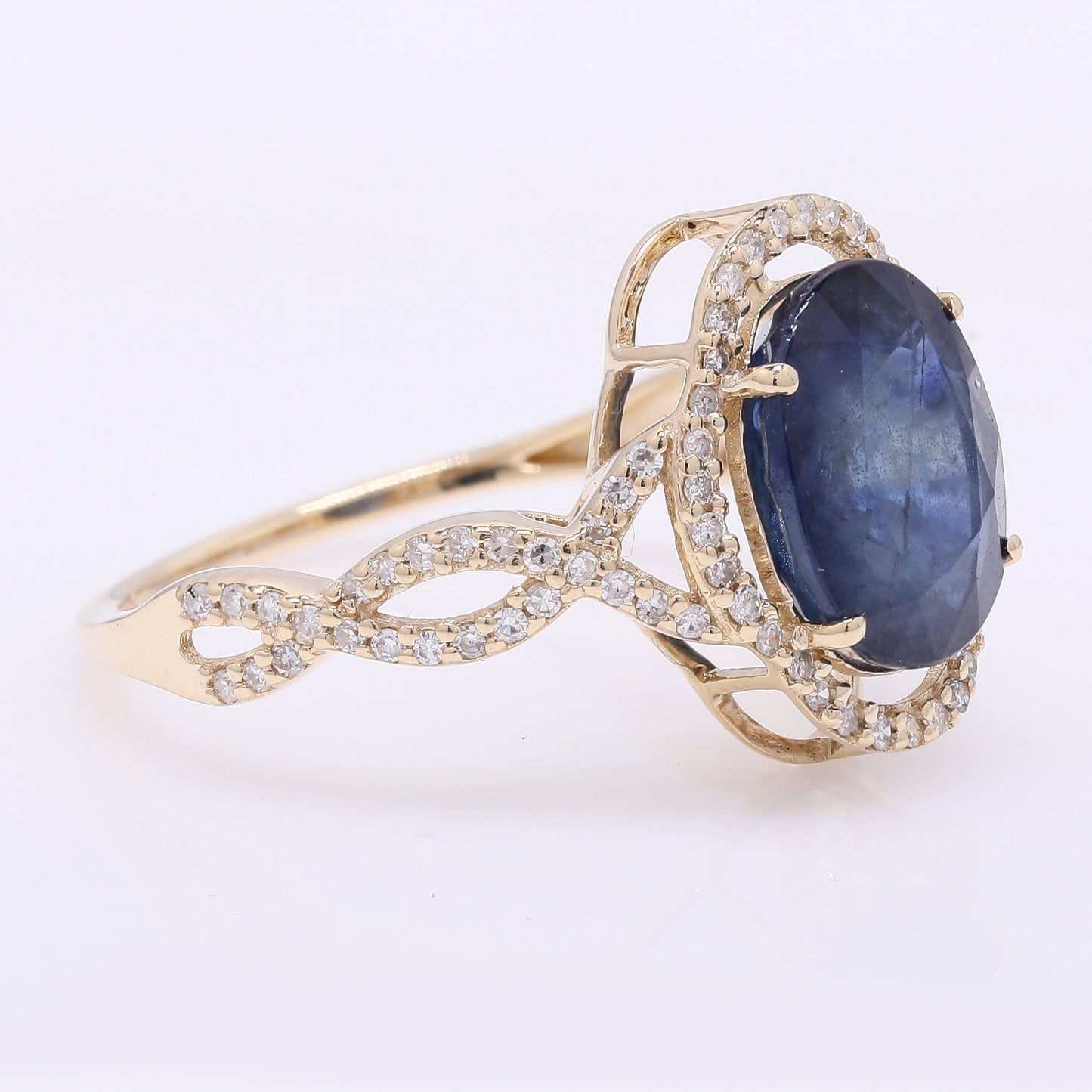 4.14 Ct Oval Mixed Cut Natural Sapphire 14K Gold Ring